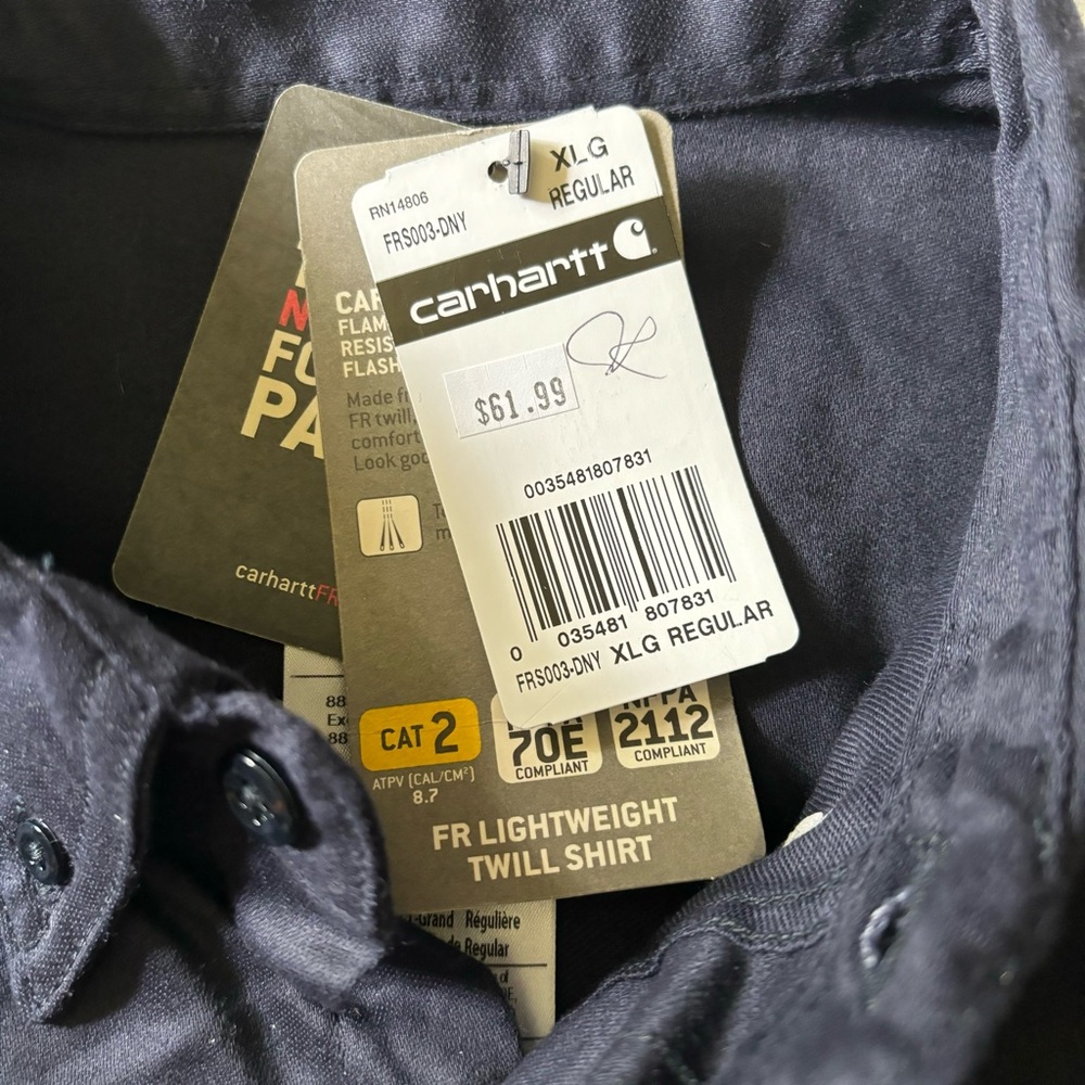 Carhartt NWT embroidered Dark Blue Flame Resistant Lightweight Twill Shirt XL - Picture 7 of 11